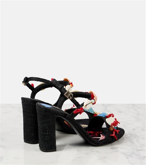 Dolce&Gabbana Embellished Open Toe Raffia Sandals on SALE .